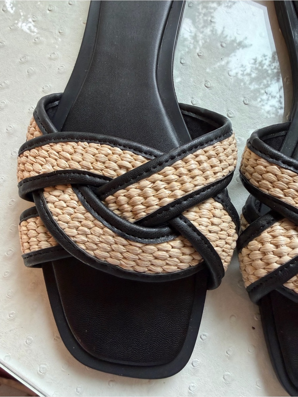 H&M Black Slide Sandals with Natural Braided Straps - Picture 2 of 3
